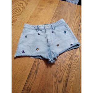 FOREVER 21 Jeans Shorts Womens 28 Blue BUTTERFLY Preowned Summer Denim Raw Hem ?